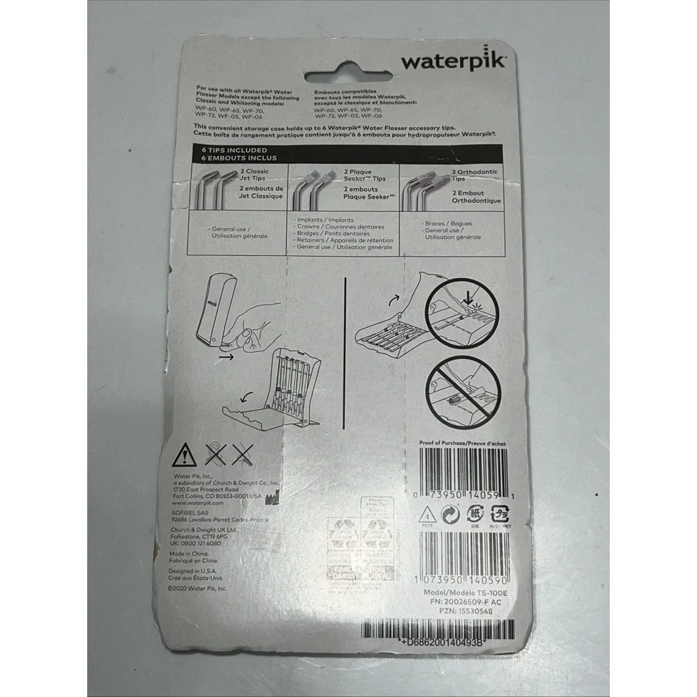 Genuine Waterpik Water Flosser Tips Storage Case & 6 Ct. Replacement Tips TS100E